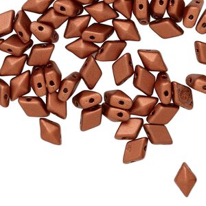 Bead, DiamonDuo™, Czech pressed glass, opaque matte copper, 8x5mm faceted diamond with flat back and (2) 0.7-0.8mm holes. Sold per 50-gram pkg, approximately 350 beads.