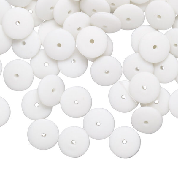 Bead, acrylic, opaque white, 8x2mm saucer with 0.7mm hole. Sold per pkg of 100. image number 0