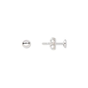 Earstud 1pkg10 sterling silver, 4mm cup / 4-6mm round glue-in setting, 5 pair