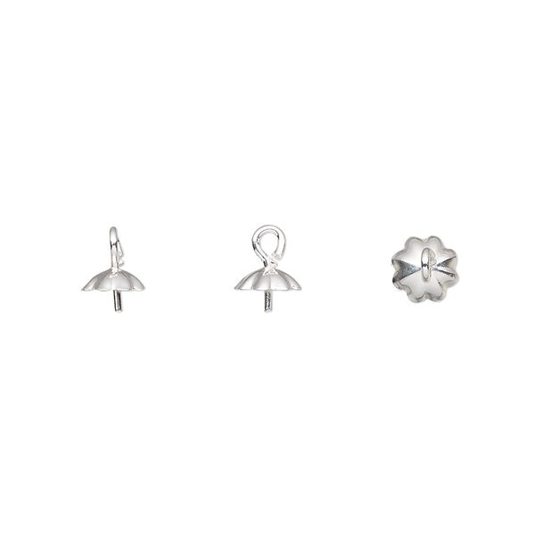 Cup, sterling silver, 5mm fluted with peg, fits 6-8mm bead. Sold per pkg of 2. image number 0