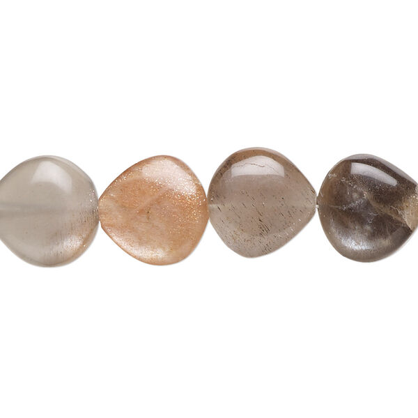 Bead, peach moonstone and grey moonstone (natural), 12x11mm-13x12mm hand-cut puffed teardrop with 0.4-1.4mm hole, B+ grade, Mohs hardness 6 to 6-1/2. Sold per 7-inch strand, approximately 15 beads. image number 0