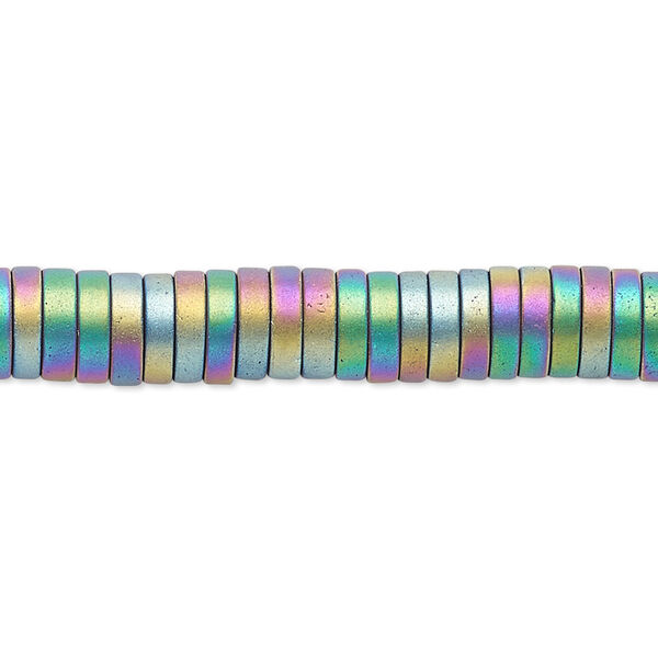 Bead, Hemalyke™ (man-made), matte rainbow, 4x1mm heishi. Sold per 8-inch strand, approximately 200 beads. image number 0