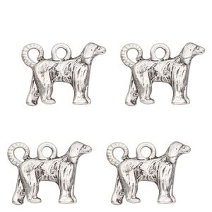 Charm, antique silver-finished "pewter" (zinc-based alloy) , 18x11mm single-sided Afghan hound. Sold per pkg of 4.
