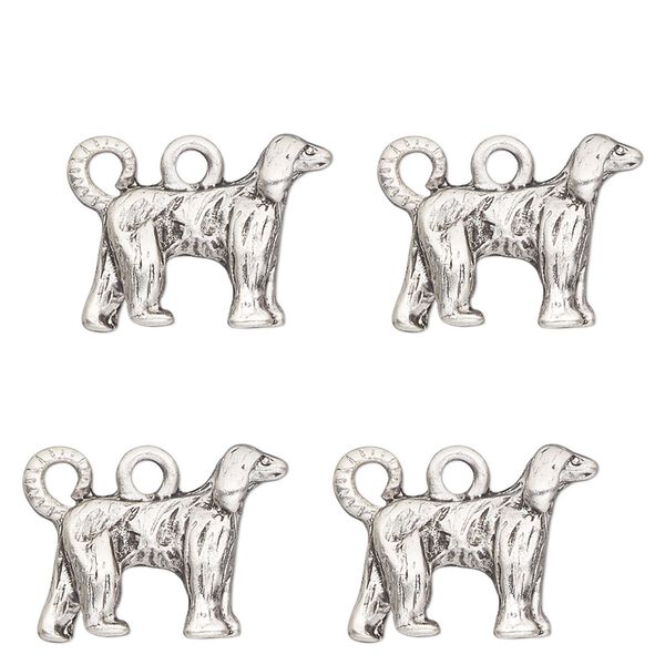 Charm, antique silver-finished "pewter" (zinc-based alloy) , 18x11mm single-sided Afghan hound. Sold per pkg of 4. image number 0