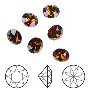 Chaton 6pk smoked amber foil back, Crystal Passions® 8.16-8.41mm round SS39 1088