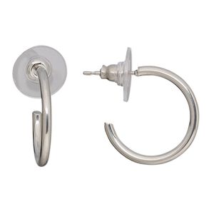 Earring, stainless steel, 20mm round half-hoop with post. Sold per pkg of 2 pairs.