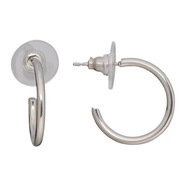 Earring, stainless steel, 20mm round half-hoop with post. Sold per pkg of 2 pairs. image number 0