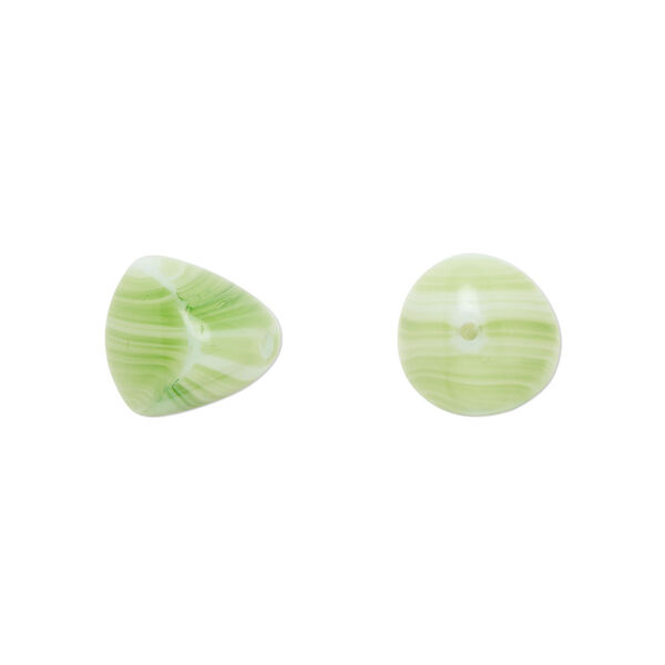 Bead, Czech pressed glass, opaque green/white, 12x11mm trigon. Sold per 15" to 16" strand. image number 0