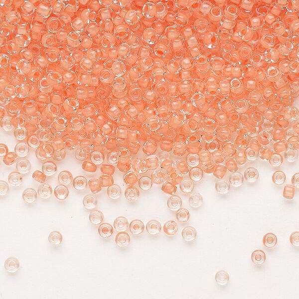 Seed bead, Dyna-Mites™, glass, pkg/40g, #11 round, translucent inside dyed color tangerine, (204 11/0 RR). image number 0