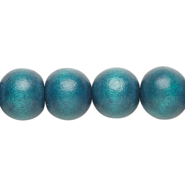 Bead, Taiwanese cheesewood (dyed / waxed), teal, 11-12mm round. Sold per pkg of (2) 15-1/2" to 16" strands. image number 0