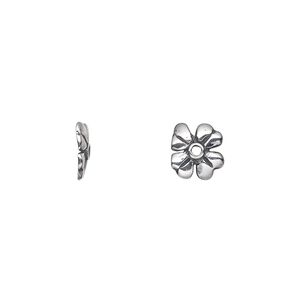 Bead cap, antiqued sterling silver, 9x1.5mm 4-leaf clover, fits 12-14mm bead. Sold per pkg of 2.