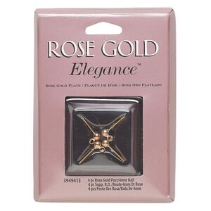 Earstud 1pkg4 rose gold-plated, 4mm ball / open loop, copper / lacquered 2 pair