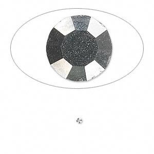 Chaton, glass rhinestone, hematite black, foil back, 1.5-1.6mm faceted round, PP9. Sold per pkg of 72.