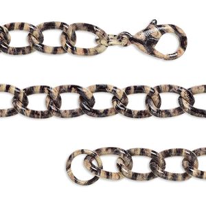 Chain, painted steel, black and brown, 7mm twisted curb with stripe pattern, 6-1/2 inches with lobster claw clasp. Sold individually.
