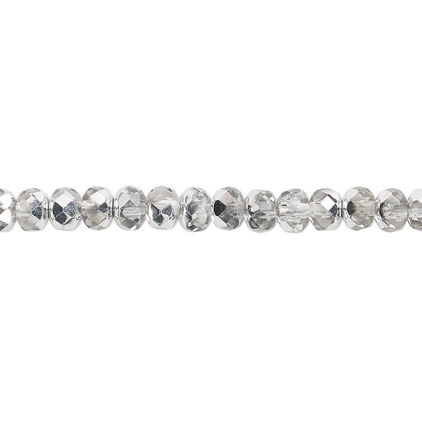 Bead, Czech fire-polished glass, metallic silver, 5x4mm faceted rondelle. Sold per 15-1/2" to 16" strand. image number 0