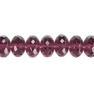 Bead, Czech fire-polished glass, amethyst purple, 11x7mm faceted rondelle. Sold per 15-1/2" to 16" strand.