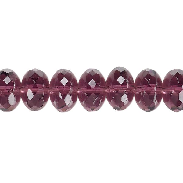 Bead, Czech fire-polished glass, amethyst purple, 11x7mm faceted rondelle. Sold per 15-1/2" to 16" strand. image number 0