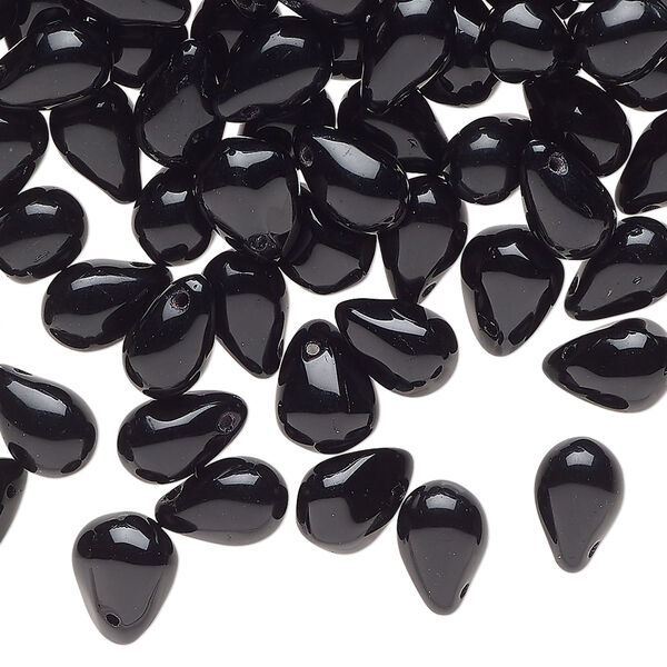 Bead, Czech pressed glass, translucent green, 6x4mm top-drilled teardrop. Sold per 1-ounce pkg, approximately 265 beads. image number 0