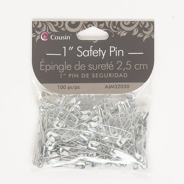 Safety pin 1pkg100, antique silver-finished steel, 1-inch length. image number 0