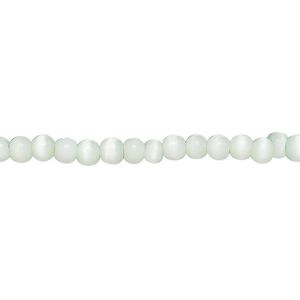 Bead, cat's eye glass (fiber optic glass), sea green, 3-5mm round. Sold per 15-inch strand.