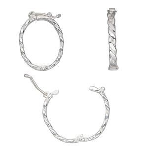 Clasp twister 1pkg1 sterling silver, 23.5x18.5mm hinged twisted oval / safety latch, JBB Findings 1-strand