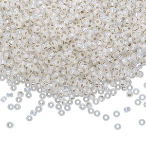 Seed bead, Miyuki, glass, pkg/25g, #11 rocaille, translucent silver-lined opal, (RR-551).