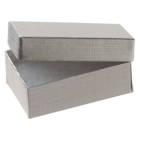 Box 1pkg10, paper and "cotton" filled, silver 2-1/2 x 1-1/2 x 7/8 inches rectangle image number 1