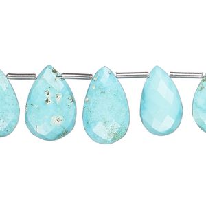 Imperial crown turquoise 1pkg14, hand-cut top-drilled faceted puffed teardrop bead natural 12x9mm-18x12mm