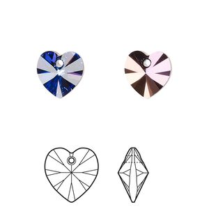 Drop 288pk crystal heliotrope, Swarovski® 10mm pendant heart 6228