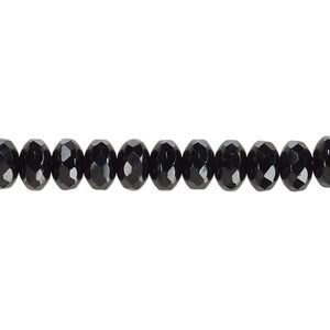 Bead, Czech fire-polished glass, jet, 7x5mm faceted rondelle. Sold per 15-1/2" to 16" strand.