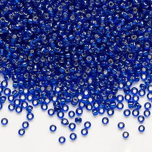 Seed bead, Dyna-Mites™, glass, pkg/40g, #11 round, transparent silver-lined cobalt blue, (44:RR 11/0 RR).