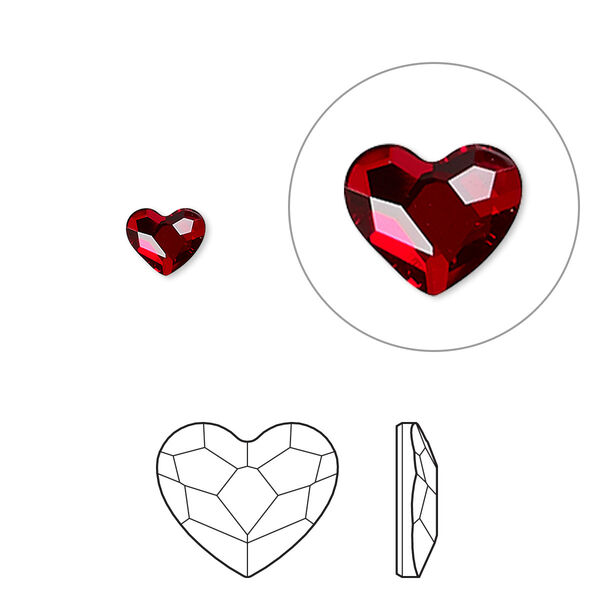 Flat back 2pk light Siam foil back, Crystal Passions® hotfix rhinestone 6x5mm heart 2808HF image number 0