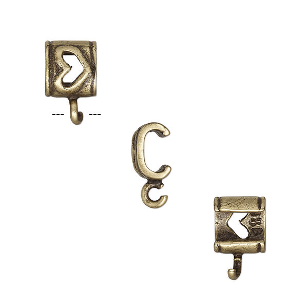 Component, JBB Findings, antiqued brass, 7x6.5mm rondelle with open heart design and open loop, 5x2mm inside diameter. Sold per pkg of 2. image number 0