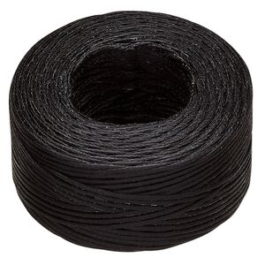Thread, Hemptique®, polyester, pkg/50 yards, black, 0.8mm braided flat.