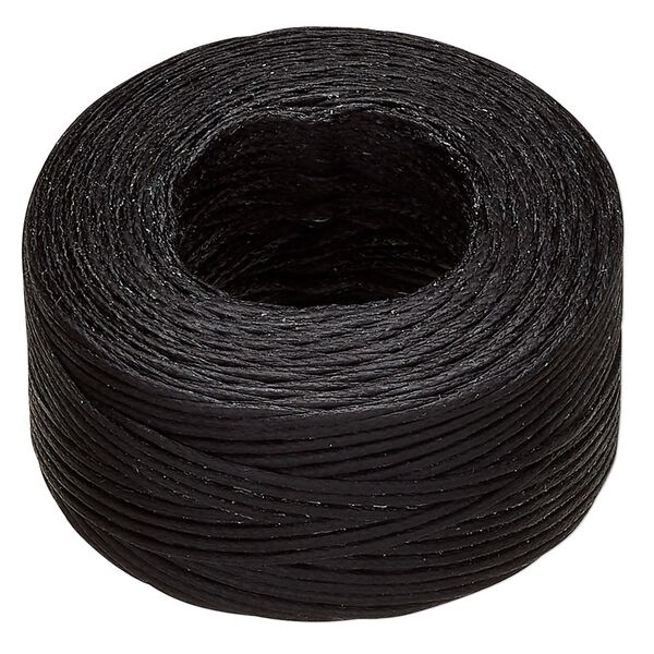 Thread, Hemptique®, polyester, pkg/50 yards, black, 0.8mm braided flat. image number 0