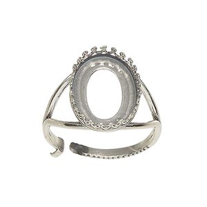 Ring, JBB Findings, antiqued sterling silver, 19mm wide with decorative trim and 18x13mm oval bezel setting, adjustable from size 8-11. Sold individually.