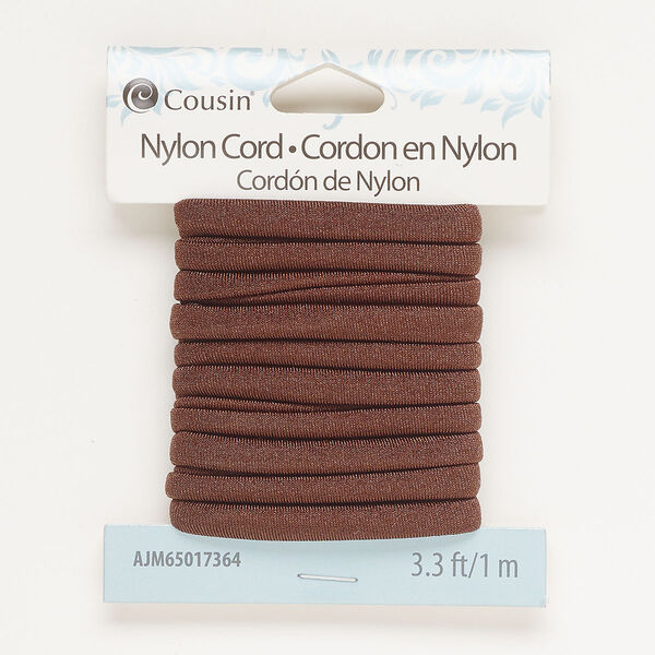 Cord, nylon, brown, 6mm flat. Sold per pkg of 1 meter. image number 0