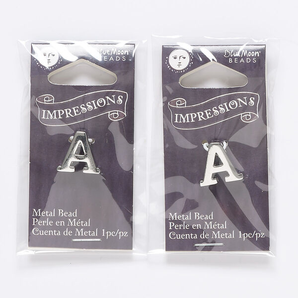 Bead, silver-finished "pewter" (zinc-based alloy), 14x13mm top-drilled alphabet letter "A" with 2mm hole. Sold per pkg of 2. image number 0