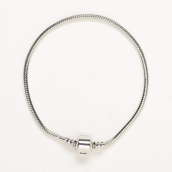 Bracelet, silver-finished brass, 2.5mm round, 8 inches with snap barrel clasp. Sold individually. image number 0
