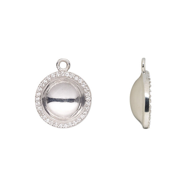 Drop, Almost Instant Jewelry®, rhodium-plated sterling silver and cubic zirconia, clear, 14mm round with SS47 rivoli glue-in setting. Sold individually. image number 0