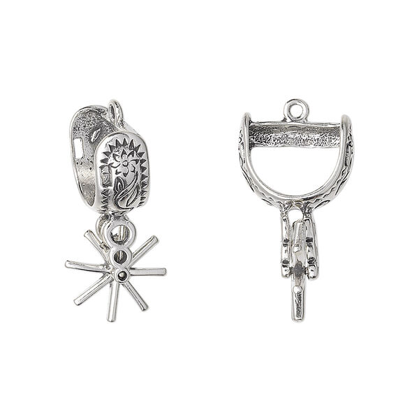 Charm, antiqued sterling silver, 23x10mm 3D Western spur. Sold individually. image number 0