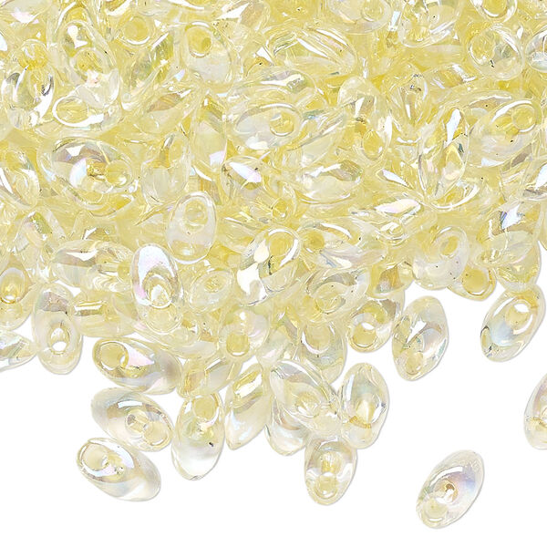 Seed bead, Miyuki, glass, pkg/10g, 7x4mm long magatama, translucent pale yellow inside dyed color crystal clear (LMA-2146). image number 0