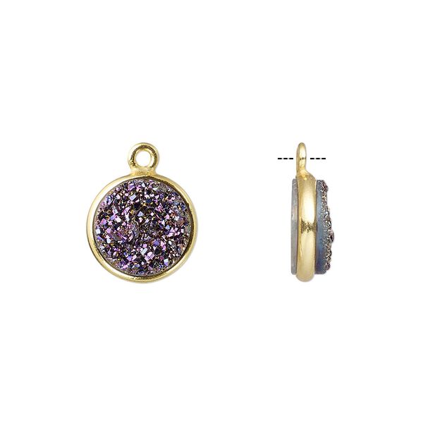 Druzy agate / sterling silver 1pkg1, electrocoated gold finished hand-cut flat round drop 11mm image number 0