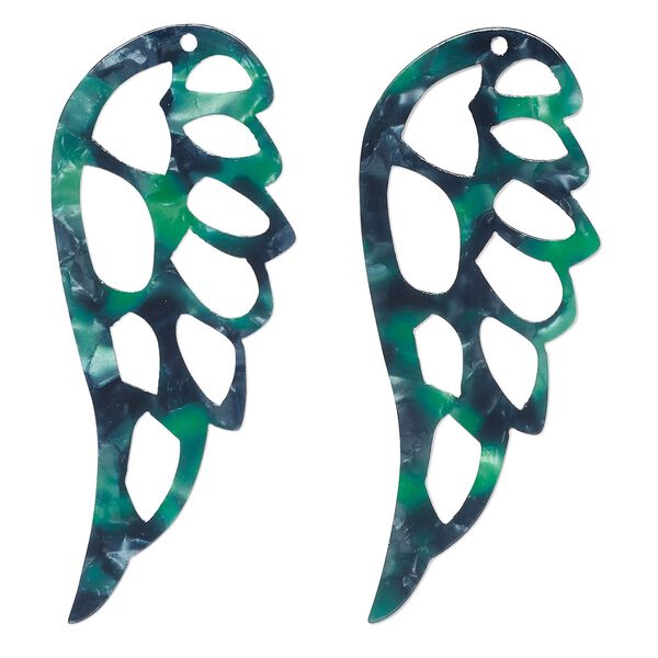 Focal, resin, green and dark green, 58x24mm cutout wing. Sold per pkg of 4. image number 0