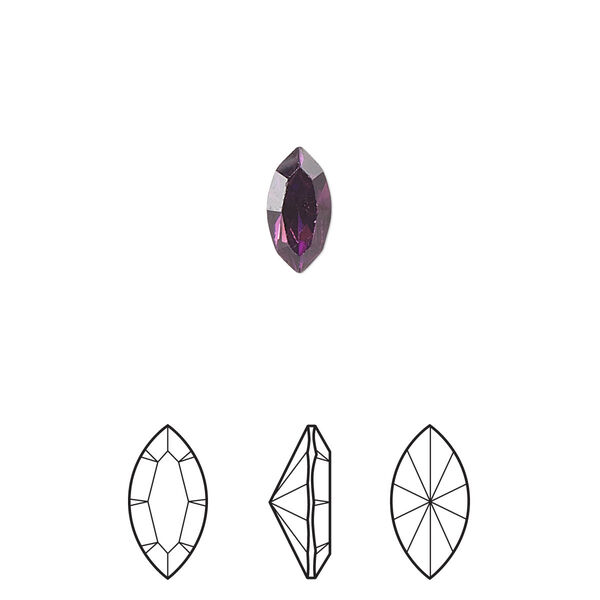 Fancy stone 6pk amethyst foil back, Crystal Passions® 5x2.5mm navette 4228 image number 0