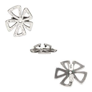 Component, JBB Findings, antique silver-plated brass, 19x16.5mm hammered open flower, 8x1.5mm inside diameter. Sold individually.