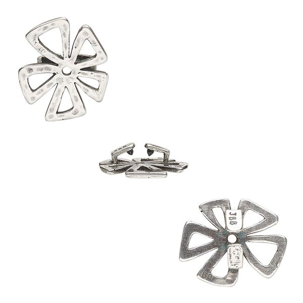 Component, JBB Findings, antique silver-plated brass, 19x16.5mm hammered open flower, 8x1.5mm inside diameter. Sold individually. image number 0