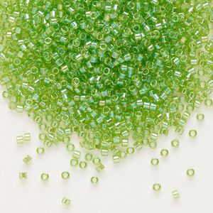 Seed bead, Delica®, glass, pkg/50g, #11 round, translucent rainbow lime (DB-1246).