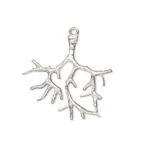 Drop, silver-plated brass, 29x27mm single-sided branch. Sold per pkg of 4.