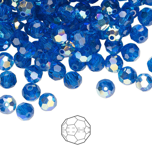 Bead 576pk Capri blue AB, Preciosa Czech crystal 5mm round image number 0
